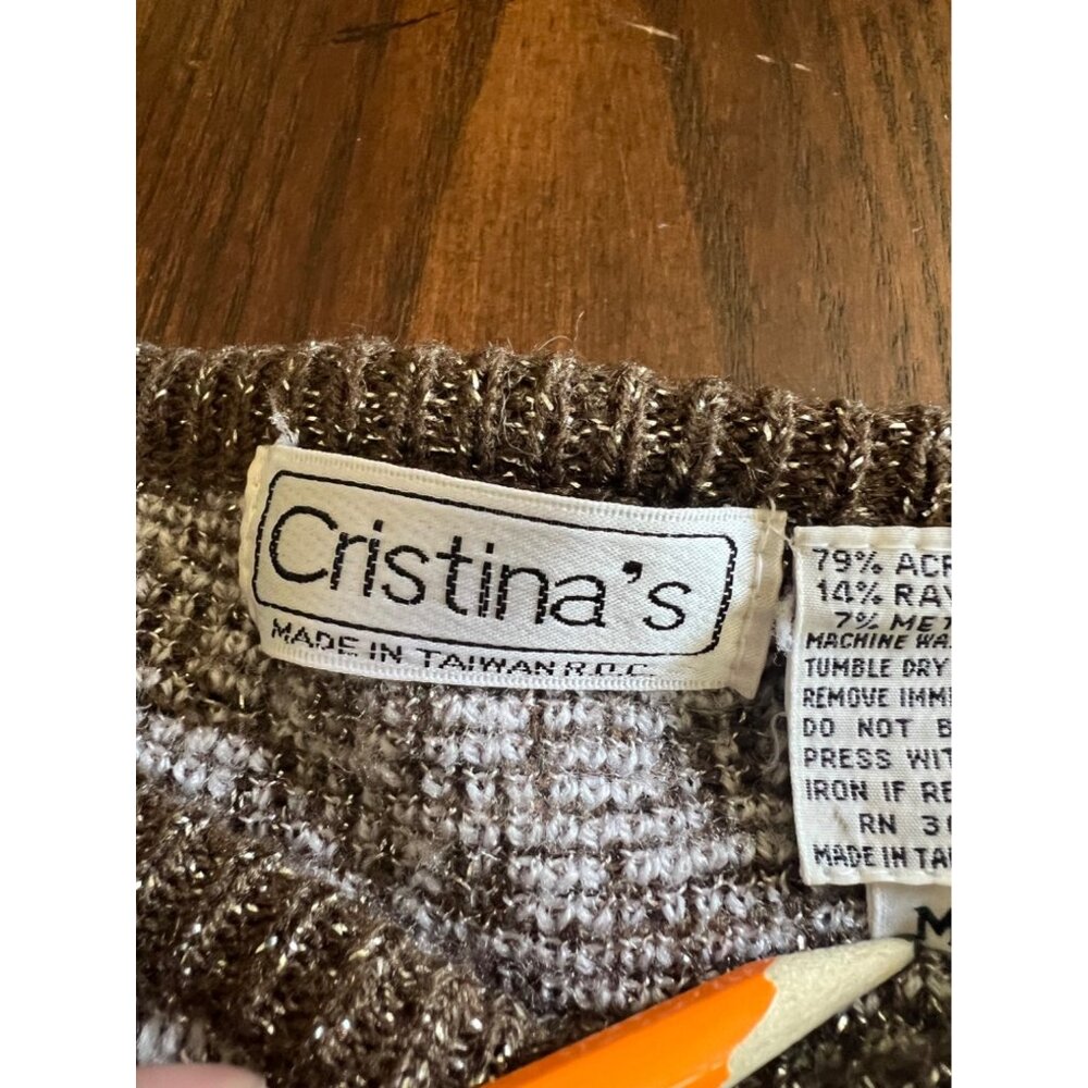 Vintage 80's Cristina's Brown Metallic Long Sleeve Sweater Size Medium - Picture 4 of 9